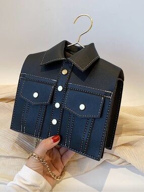 SHEIN Black Shirt-Style Chain Shoulder Bag